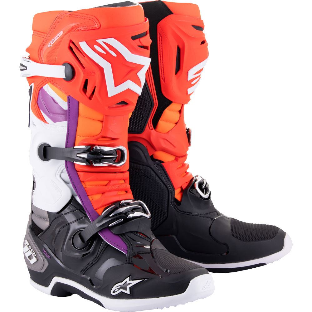 Alpinestars 2024 Tech 10 Motocross Boots Black Red Fluo Orange Fluo White
